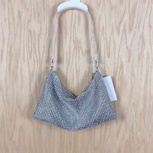 Wild Fable Silver Rhinestone Shoulder Bag – Sparkly Mesh Evening Purse